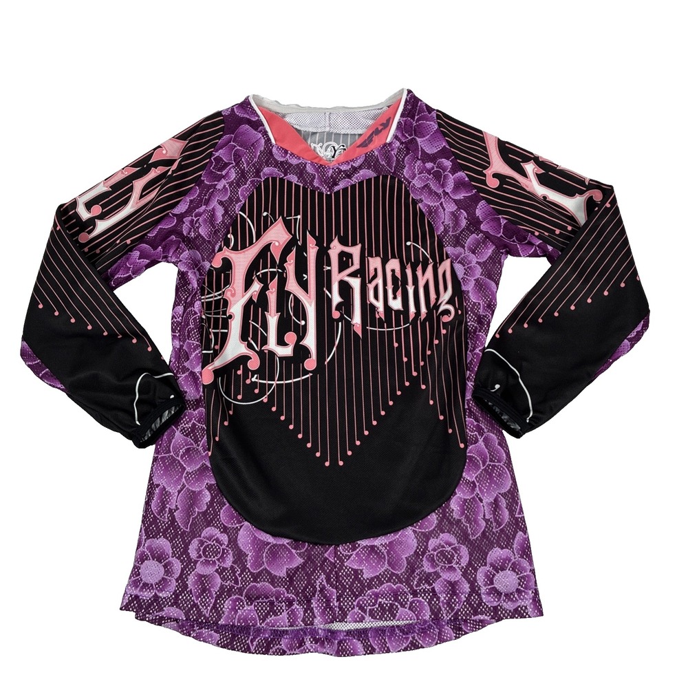 Girls Fly Racing Kinetic Jersey Black Purple & Pink Youth Medium YM